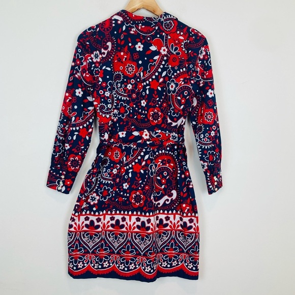 Talbots paisley poplin picnic button front shirt dress in red white and blue. 8P - Picture 5 of 8
